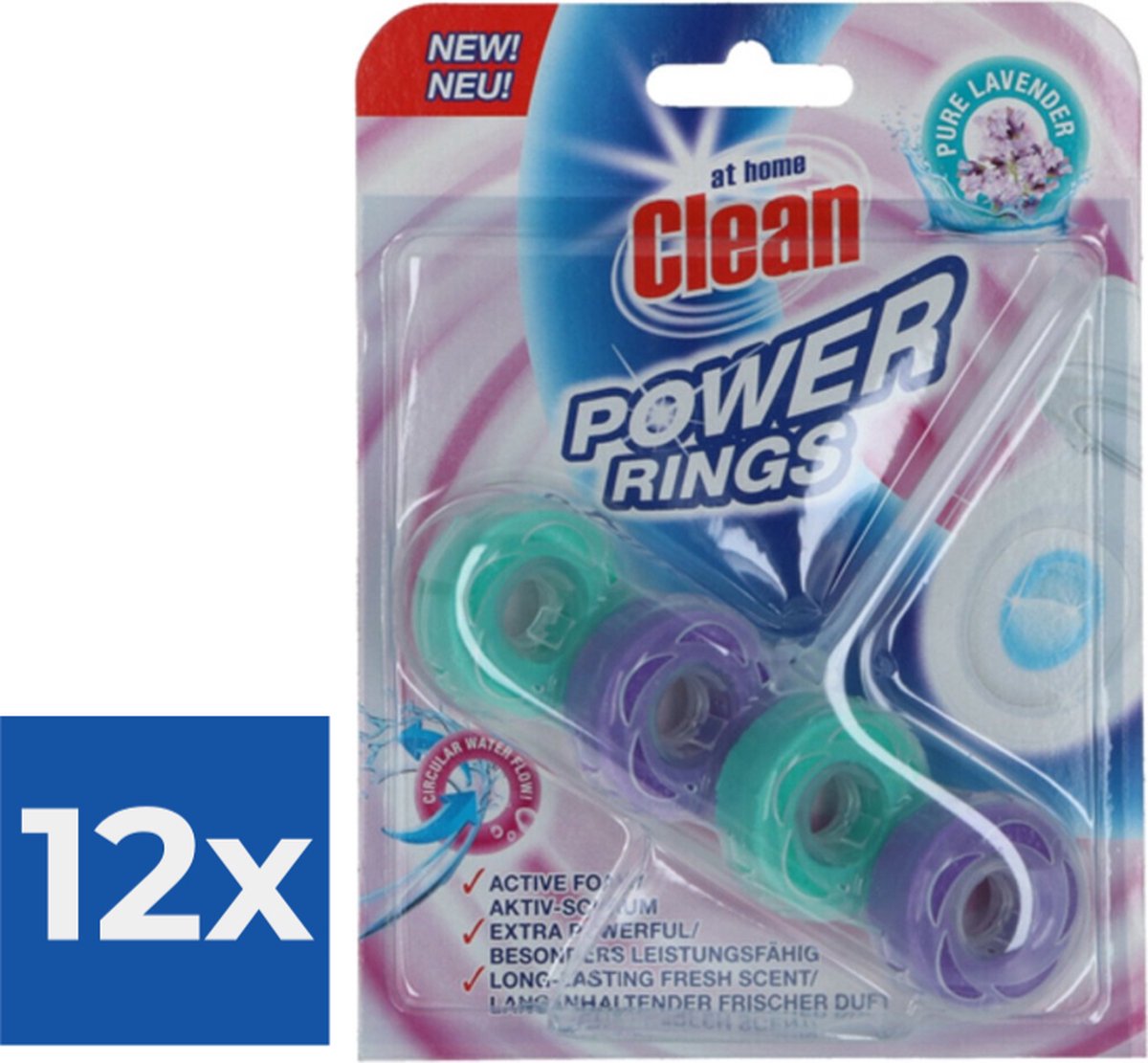 At Home Toiletblok Power Rings Pure Lavender 40 gr - Voordeelverpakking 12 stuks