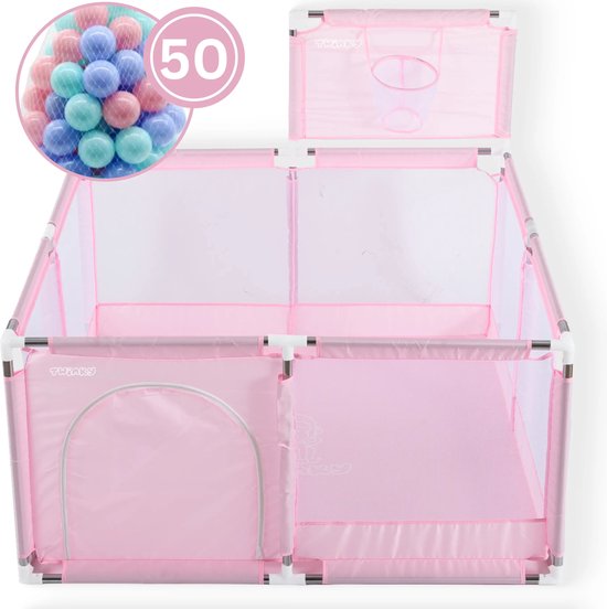Twinky® Grondbox - Inklapbare Babybox & Speelbox met 50x Oceaan Ballen - Kruipbox voor Baby - Kinderbox - Playpen - Opbouwbare Baby box