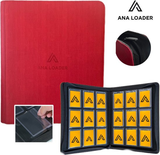 Foto: Ana premium toploader binder rood geschikt voor 252 kaarten trading cards verzamelmap met rits sluiting toploader map top loader map geschikt voor pok mon trading cards 9 pocket toploader binder