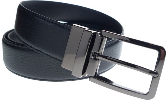 Riem - Gun Metal Gesp - Zwart Leer - 125cm (maat 110) XL