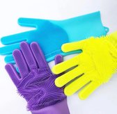 Magic siliconen schoonmaak handschoenen met ingebouwde borstels - multi-functionele poetshandschoenen - geel - 1 paar