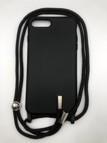 Hoogwaardige Siliconen Backcover met Koord - Geschikt voor iPhone 6/7/8/ iPhone SE (2020 / 2022) - Zwart (Geen Plus Versie)