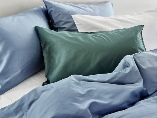 Yumeko Ensemble housse satin de coton bleu délavé 260x220 + 2 / 60x70