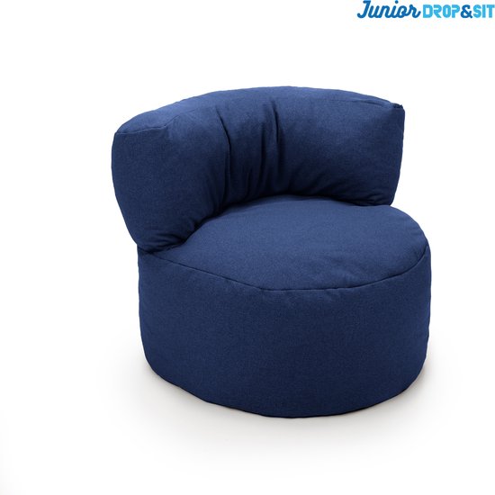 Drop & Sit Zitzak Stoel Junior - Zitzak Kind Donkerblauw - 70 x 50 cm - Kinderstoel met Vulling voor Binnen