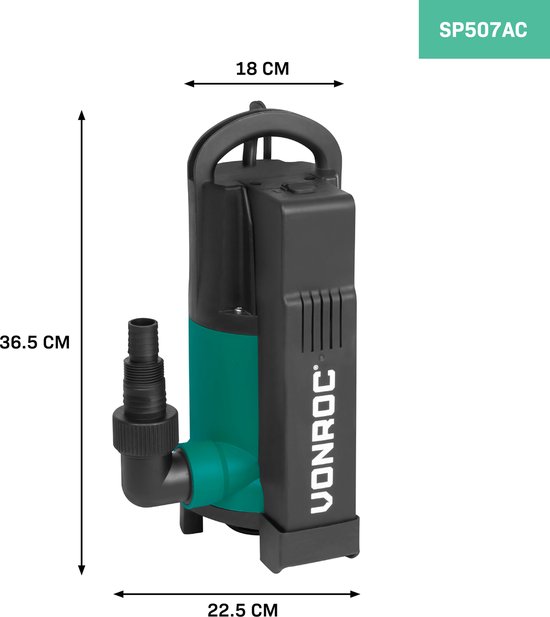 VONROC Pompe submersible – Pompe eau sale – Pompe à eau – 750 – 14000 l/h – Pour eau sale et propre – Avec flotteur intégré