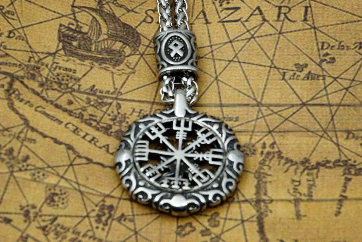  Two Ravens Viking Kompas Ketting Viking Sieraden Zonnewiel Amulet 