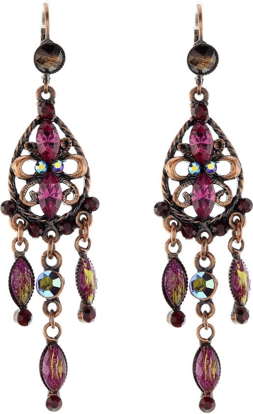 Boucles d'oreilles pendantes Behave couleur rose avec pendentif et pierres fuchsia