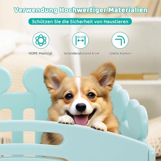Hondenverblijf voor binnen en buiten, 60 cm hoog, box voor honden 5 1 panelen, inklapbaar, kattenhek van kunststof met poort, inclusief zuignappen en vloerankers, grijs-wit