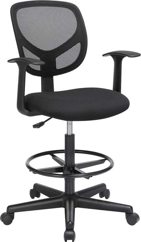 Ergonomische bureaustoel met armleuningen, zithoogte 55-75 cm, hoge draaistoel met verstelbare voetring, belastbaarheid 120 kg, zwart