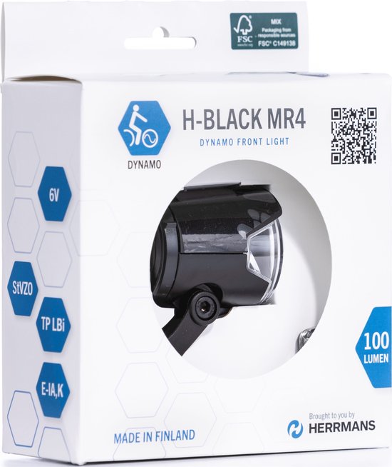 Herrmans H-Black MR4 Fietskoplamp – 35 Lux – LED – Naafdynamo 6V – 18 m Lichtbereik – Zwart — afbeelding 4