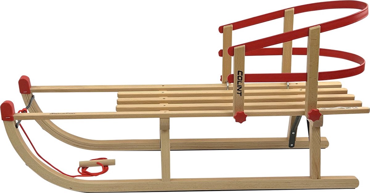 Colint VT Sport Houten Slee met Rugleuning Rood 100cm Incl. Trektouw Made in EU