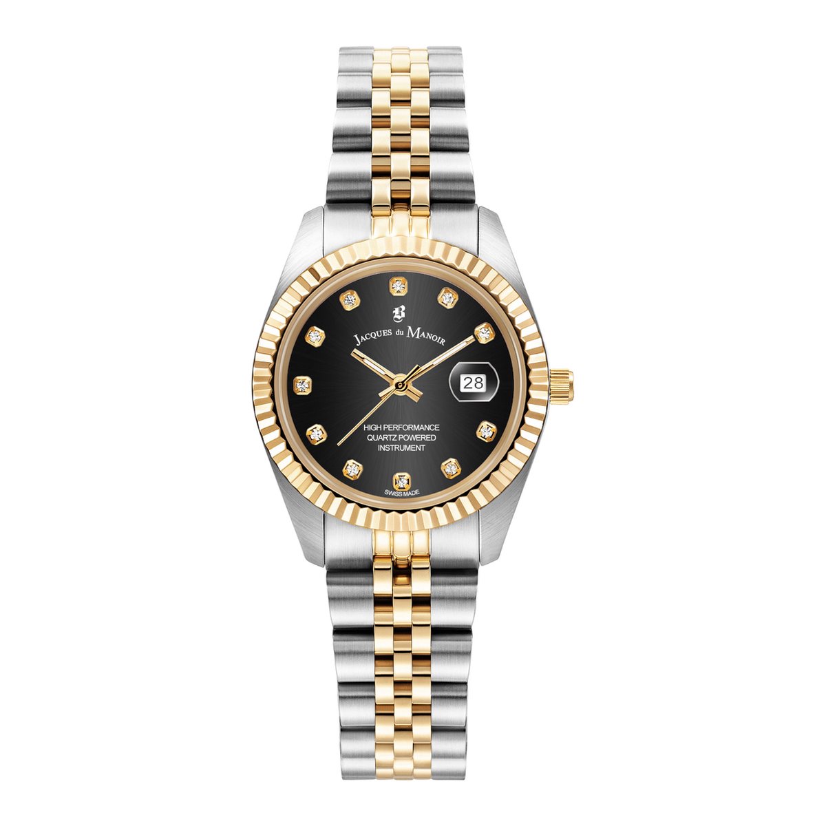 Jacques du Manoir Dames Horloge JWL01207 Staal Bi-color met Zwarte Wijzerplaat met Zirkonia 31mm