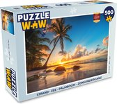 Puzzel Strand - Zee - Palmboom - Zonsondergang - Legpuzzel - Puzzel 500 stukjes