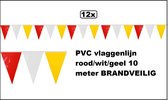 12x PVC vlaggenlijn rood/wit/geel 10 meter BRANDVEILIG - Themafeest Gala festival verjaardag evenement party Brandveilig keurmerk