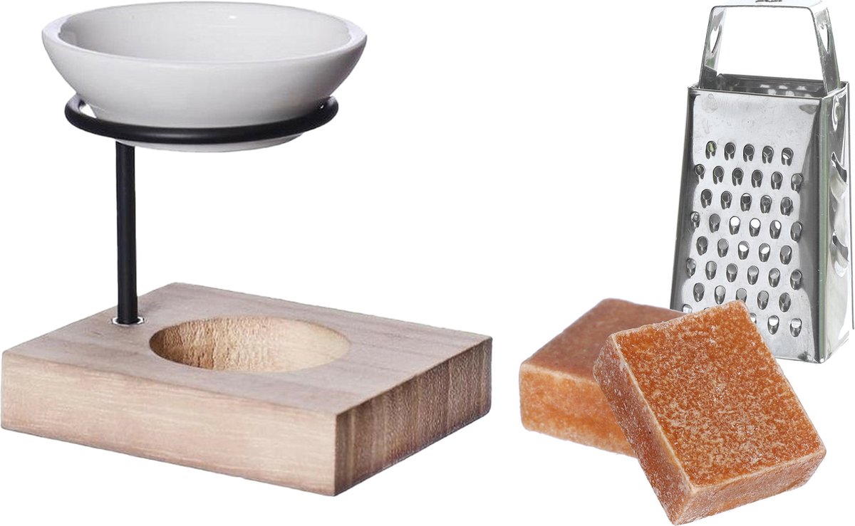 Ideas4seasons Amberblokjes/geurblokjes cadeauset - amber geur - inclusief geurbrander en mini rasp