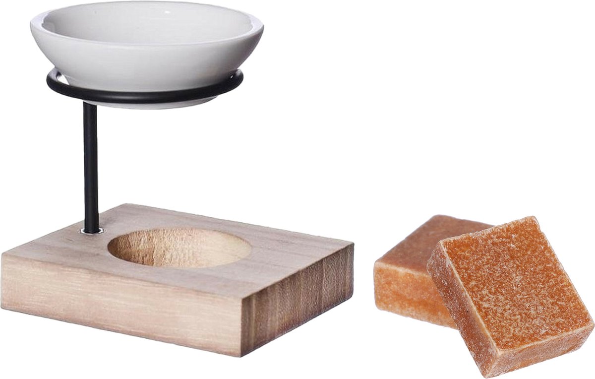 Ideas4seasons Amberblokjes/geurblokjes cadeauset - amber geur - inclusief geurbrander