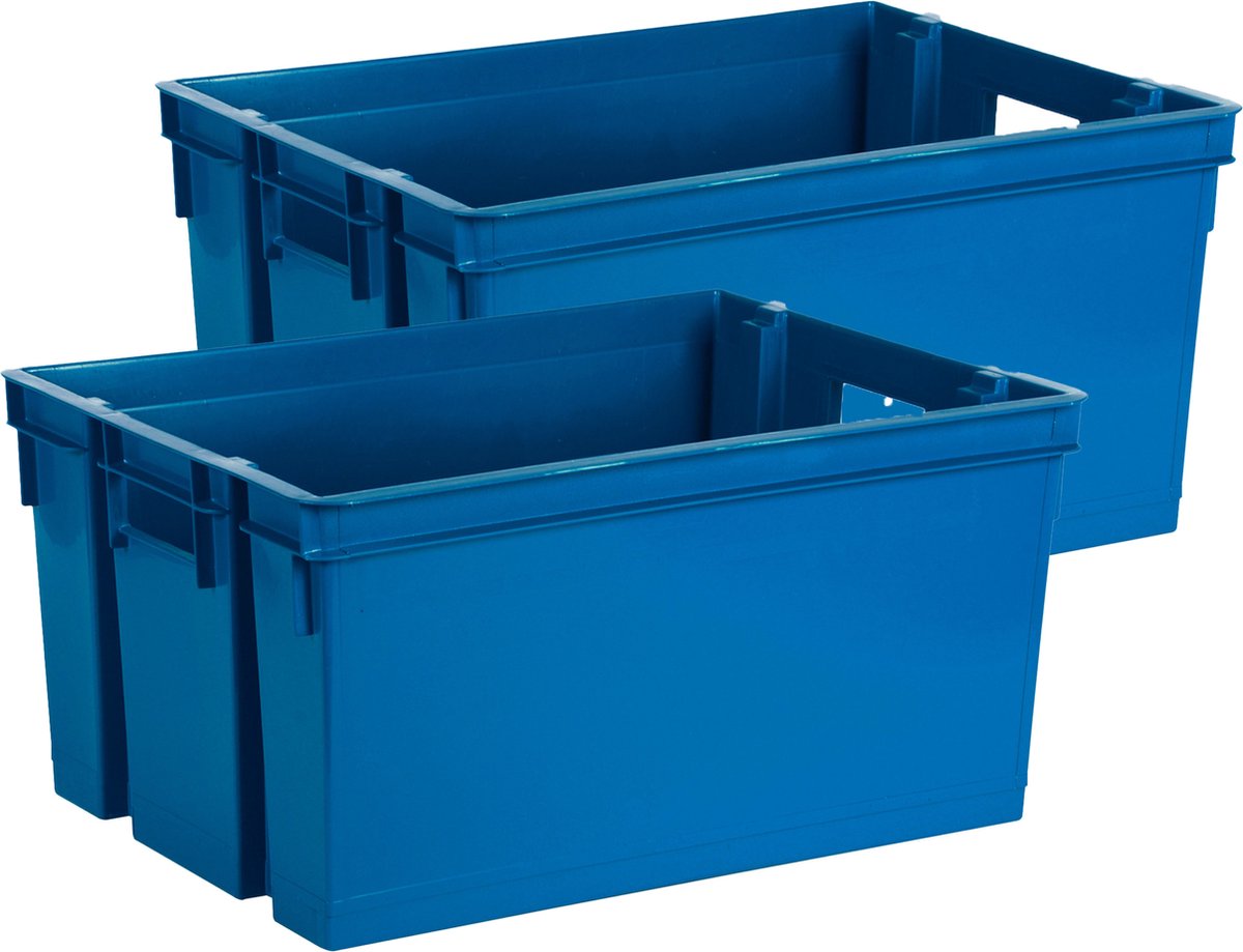 EDA Opbergbox opbergkrat 50 L 2x blauw kunststof 56 x 41 x 29 stapelbaar nestbaar