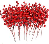 20 snaren, kunstmatige rode bessen, mini rode hulst bessen, kunstbessen voor knutselwerk, bessentakken, kunstkersttakken, bessen, decoratie voor Kerstmis, kunst, knutselen en kerstboom, 17 cm