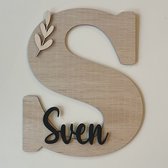 Grote houten letter - Houten naam - Kraamcadeau- Leuk figuurtje erbij