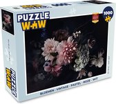 Puzzel Bloemen - Vintage - Pastel - Roze - Wit - Legpuzzel - Puzzel 1000 stukjes volwassenen