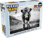 Puzzel Schotse Hooglander - Berg - Zwart - Wit - Legpuzzel - Puzzel 1000 stukjes volwassenen