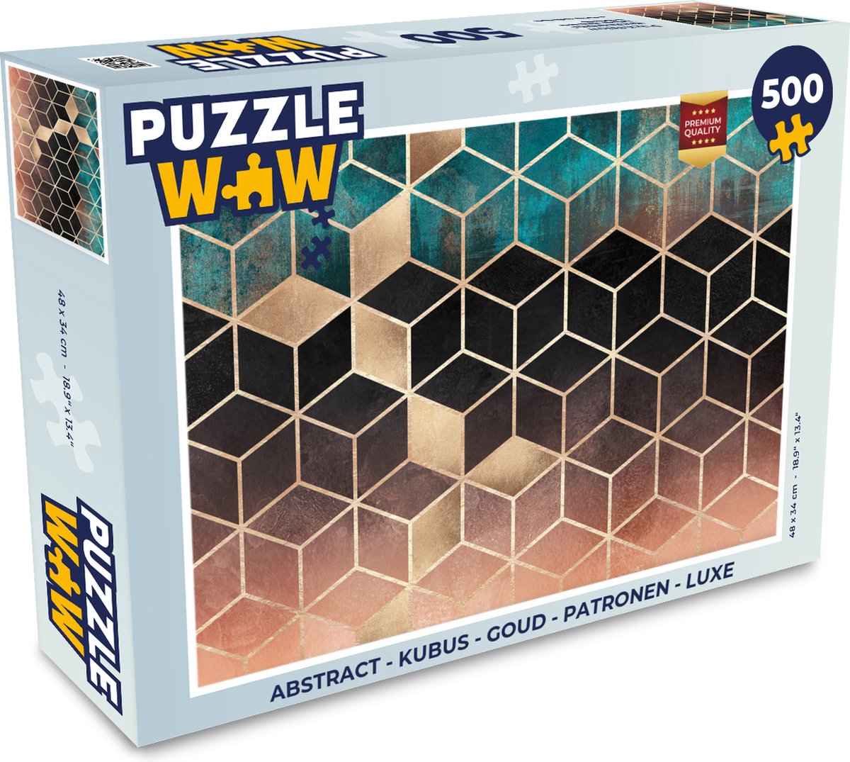 Puzzel Abstract - Kubus - Goud - Patronen - Luxe - Legpuzzel - Puzzel 500 stukjes