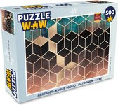 Puzzel Abstract - Kubus - Goud - Patronen - Luxe - Legpuzzel - Puzzel 500 stukjes