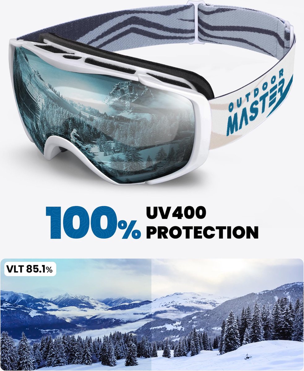 GQBVPN Skibril, uniseks, skibril, anti-condens, stof, 100% UV400-bescherming, snowboardbril voor skiën, snowboarden en andere wintersporten