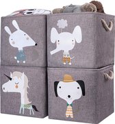 Children's Storage Box, Set of 4, 28 x 28 x 28 cm, Foldable Storage Basket for Shelf, Ideal for Kallax Use, Toy Box, Toy, Books, Children's Room, Grey Unicorn