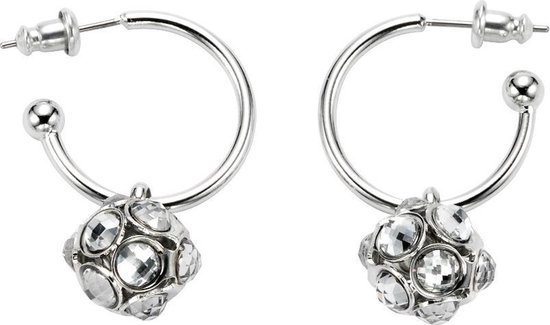 Behave Oorbellen - dames - oorstekers - oorringen - met hanger - en steentjes - zilver kleur - 3.5cm
