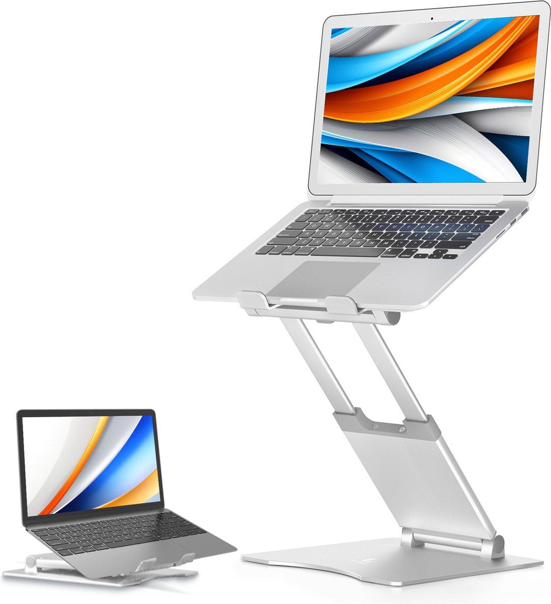 LEVANTU® Laptop standaard verstelbaar - staand en zittend werken - laptop verhoger - aluminium - Zilver