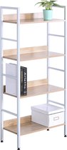 BukkitBow - Boekenkast / Metalen Rek met Licht Houten Planken - Geschikt als Schoenenrek en Decoratierek (60X27,5X126CM)