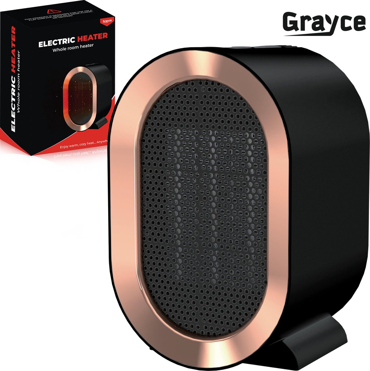 Grayce Elektrische Mini Heater – Elektrische kachel – Heater voor binnen – Kachelventilator – Elektrische verwarming – Desktop heater – 800/1200 WATT - Zwart