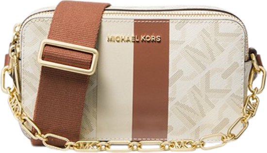 Michael Kors Logo Stripe Double- Zip Camera Bag Sac à bandoulière pour femme - Bagage vanille