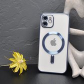 Apple iPhone 12 silicone Back cover met lenzbeschermer/magneet case Telefoonhoesje/transparant met Blauw randen