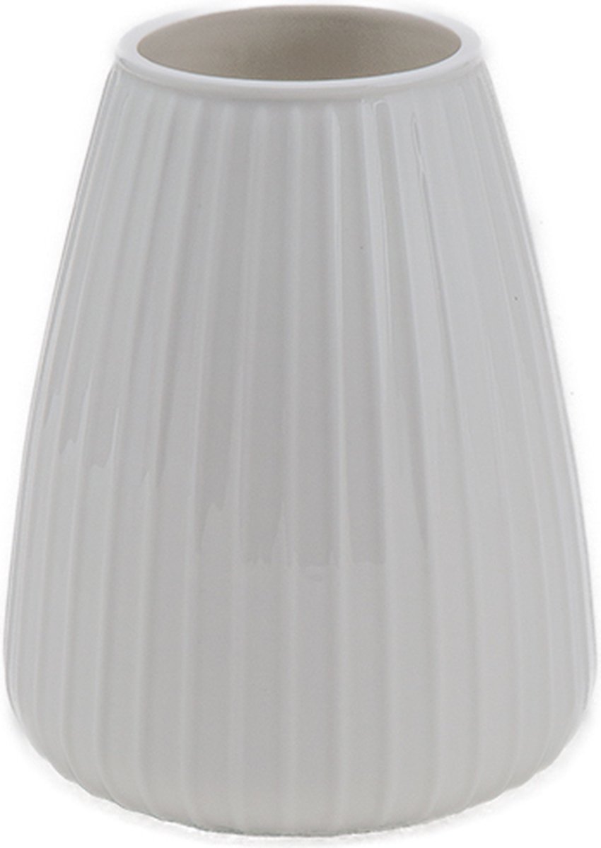 XLBoom DIM vaas Stripe Medium Cream - 19 × 19 × 23 cm - Mondgeblazen keramieken vaas in een zachte crème kleur – Vaatwasbestendige vaas, design voor in huis – Artistieke woondecoratie van keramiek