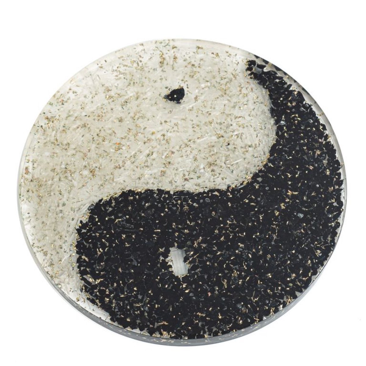 Orgonite Oplaad Schijf Onderzetter- Zwarte Toermalijn Seleniet – Yin Yang (10 cm)