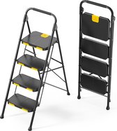4-traps ladder Trapladder 4 treden opvouwbaar met antislip breed pedaal en leuningen Lichtgewicht huishoudladder voor uw keuken, bijkeuken, kasten, kantoor