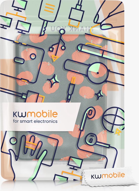 kwmobile e-reader hoesje geschikt voor Amazon Kindle Paperwhite 11. Generation 2021 hoes - E reader flip case met magnetische sluiting - Ereader cover - Pompoentjes design in oranje / groen / lichtgroen van Merkloos — afbeelding 2