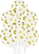 Transparante latex ballon met gouden sterren, 30 cm, 6 st