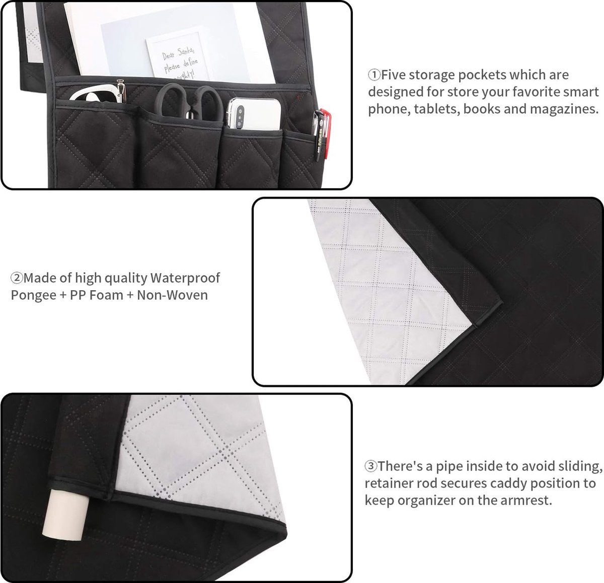 FURJOY Sofa Houder - Stoel Armsteun Caddy Pocket Organizer, Afstandsbediening Caddy, Gebruik voor Afstandsbedieningen, Game Controller, Pennen, Tijdschriften