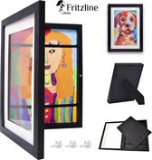 Fritzline® openklapbare wissellijst - kindertekeningen - A4 formaat - premium kwaliteit - all black - volledig zwart - fotolijst - lijstje - fotokader