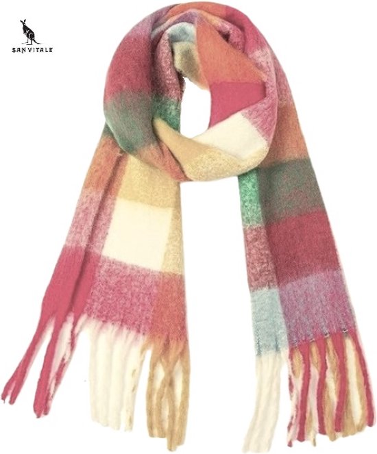San Vitale® - 1.2 Luxe Winter Sjaal - Winter - Wol Mix - Omslagdoek - Geblokt - Multicolor