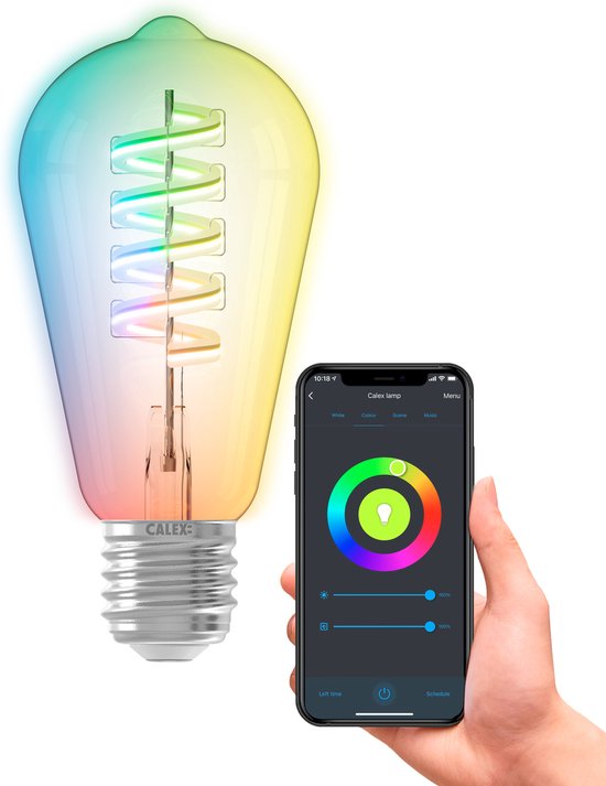 Calex Ampoule Intelligente - Éclairage à Filament LED Wifi - Source de lumière Claire - E27 Rustique - RVB et Lumière Blanche Chaude