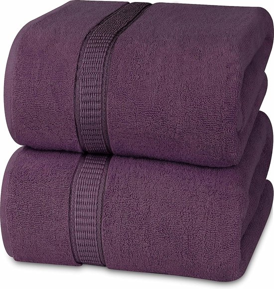 2-delige badhanddoeken, groot, van katoen, met hanger, saunahanddoeken, grote badhanddoeken, handdoeken 90 x 180 cm (pruim)