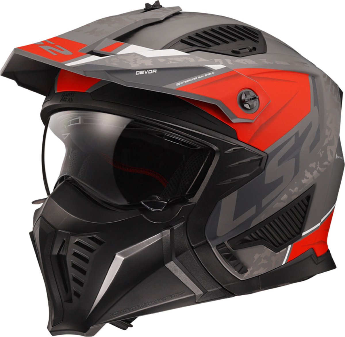 LS2 OF606 Drifter Devor Matt Silver Titanium Red 06 2XL - Maat 2XL - Helm