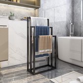 Towel Rail Standing Black 3-Tier Organiser Bathroom Towel Rack Towel Ladder Towel Holder for Bathroom, Hotels, Towel Ladder