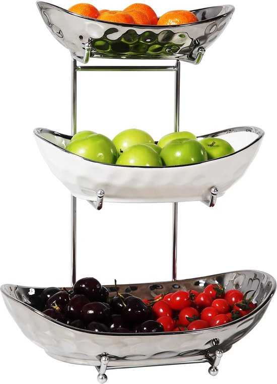 Fruitrek Houten Fruitmand 2 Verdiepingen - Fruitschaal Voor Het Aanrecht - Grote