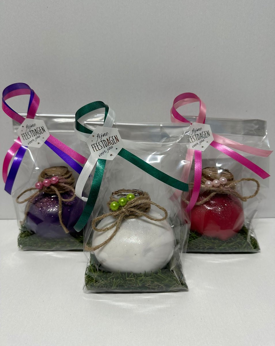 Wax amaryllis trio paars wit roze in geschenkverpakking - relatiegeschenk