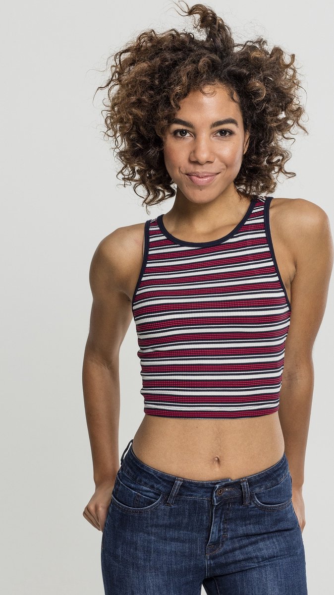Urban Classics Rib Stripe Crop top L Wit